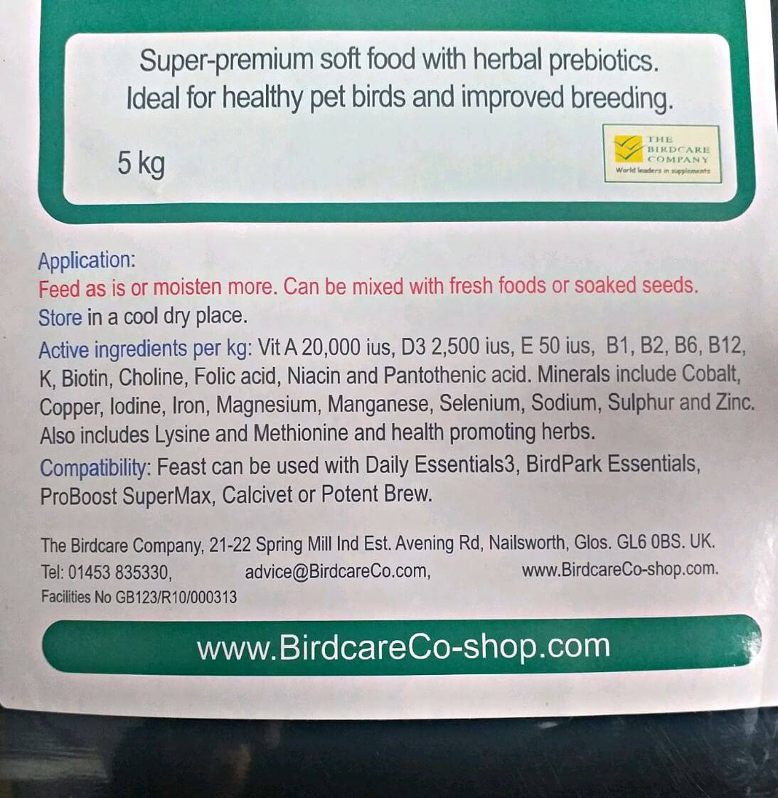 FEAST GOLD LABEL 5 KG The Birdcare Company Добавки към Храната Развъждане и Плодовитост Всички продукти